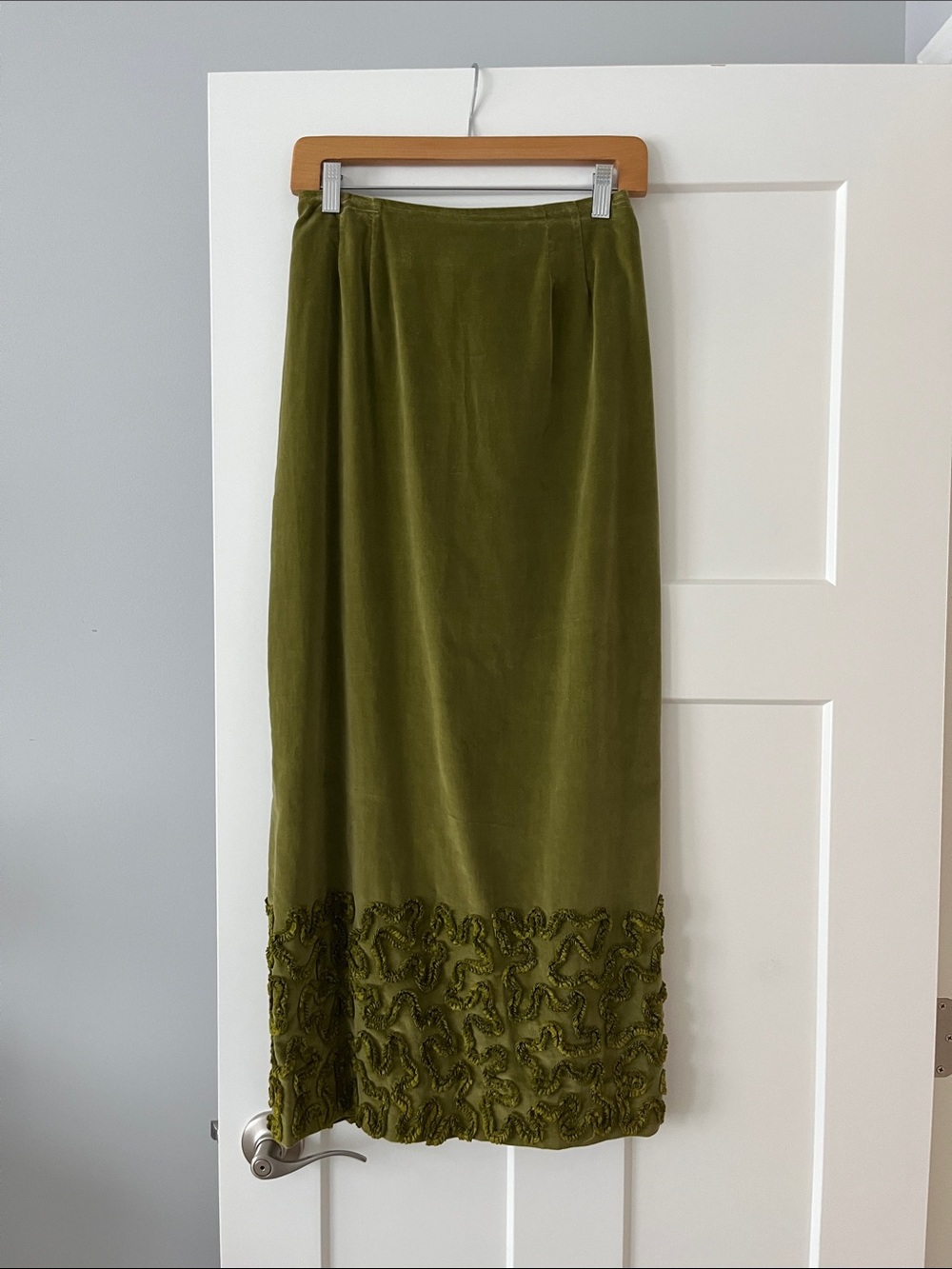 Olive Green Maxi Skirt with Decorative Hem
